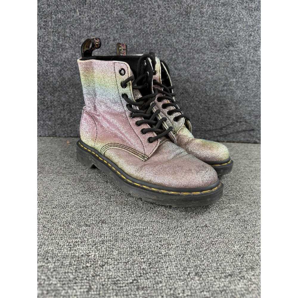 Dr Martens Boots Womens 8 Pasc Glitter Ombre Lace Up Combat Iridescent